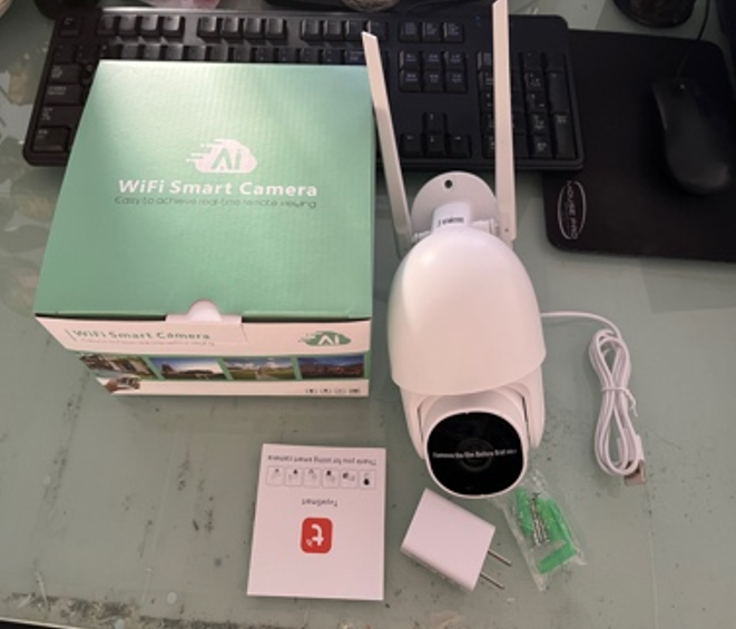 Tuya WiFi Outdoor PTZ Camera 2MP 1080P, 355° Pan/90° Tilt, IR Night Vision 15m, Two-Way Audio, IP66, Mobile App, SD Slot, White